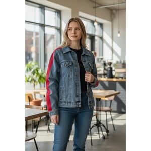 CARMAR Denim Jacket Red Stripe Trucker Style Blue Jean Size M